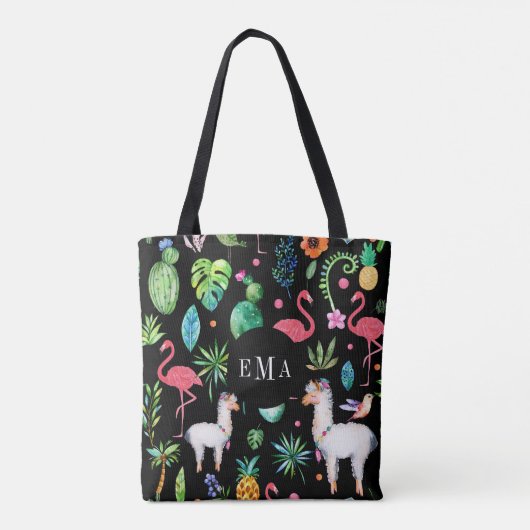 熱帯カラフル花の動物と葉の模様 トートバッグ (裏面)