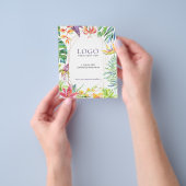 熱帯カラフル花の幾何学模様金ゴールド枠 チラシ (手)