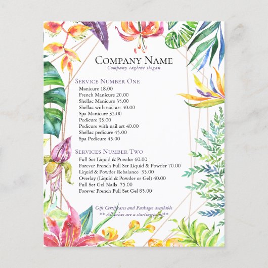 熱帯カラフル花の幾何学模様金ゴールド枠 チラシ (裏面)