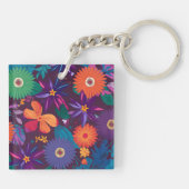 熱帯カラフル花の模様とはっきりした開花 キーホルダー (裏面)