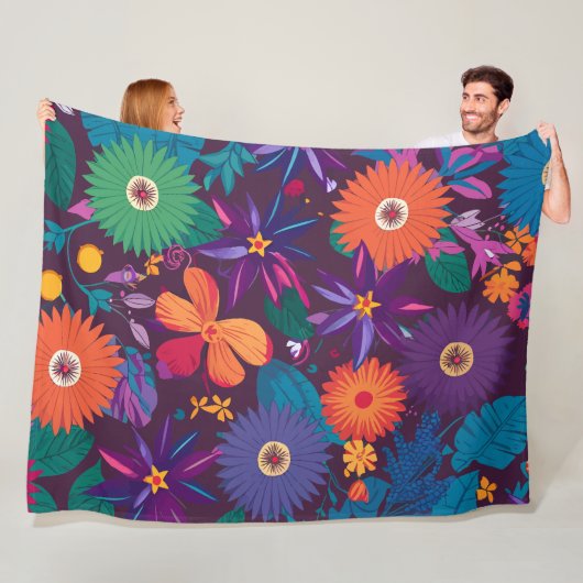 熱帯カラフル花の模様とはっきりした開花 フリースブランケット (インサイチュ)