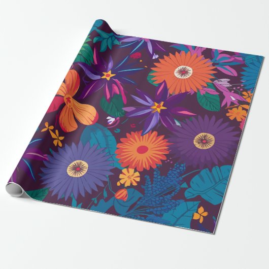 熱帯カラフル花の模様とはっきりした開花 ラッピングペーパー (アンロールド)