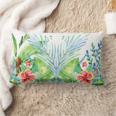 熱帯カラフル花デザイン ランバークッション (ブランケット)