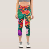 熱帯カラフル花パターン カプリレギンス (正面)