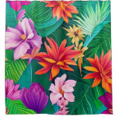 熱帯カラフル花パターン シャワーカーテン (正面)