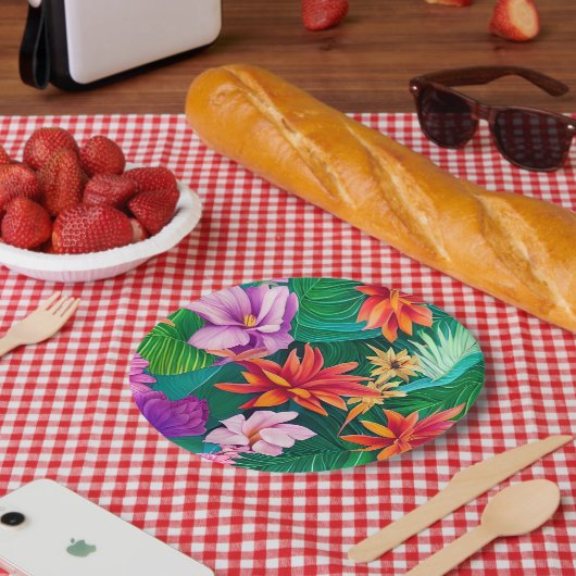 熱帯カラフル花パターン ペーパープレート (ピクニック)