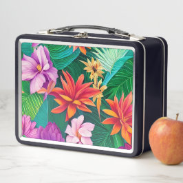 熱帯カラフル花パターン メタルランチボックス