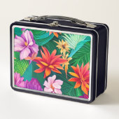 熱帯カラフル花パターン メタルランチボックス (正面)