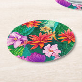 熱帯カラフル花パターン ラウンドペーパーコースター (アングル)