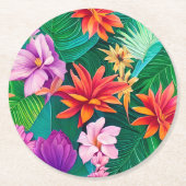 熱帯カラフル花パターン ラウンドペーパーコースター (正面)