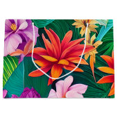 熱帯カラフル花パターン ラージペーパーバッグ (正面)