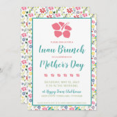 熱帯カラフル花ブランチルアウ（ハワイ式宴会）マザーズ日 招待状 (正面/裏面)