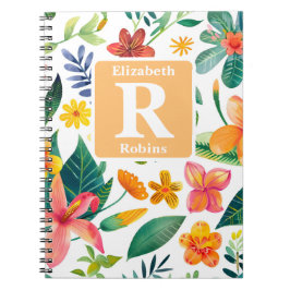 熱帯カラフル花モノグラパーソナライズされたム ノートブック