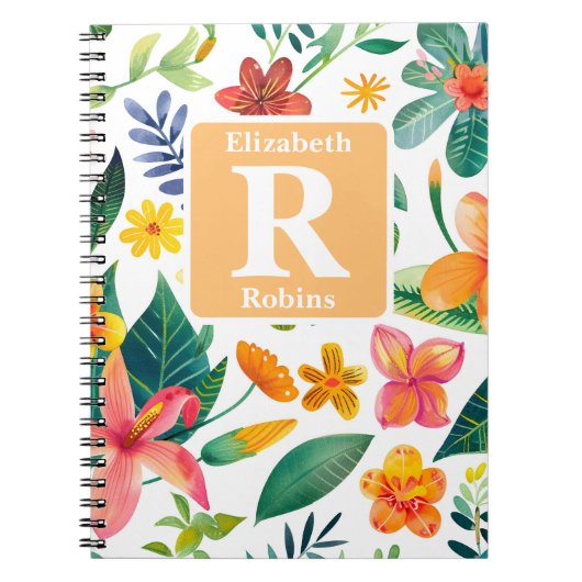 熱帯カラフル花モノグラパーソナライズされたム ノートブック (正面)