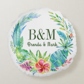 熱帯カラフル花リース ラウンドクッション (裏面)