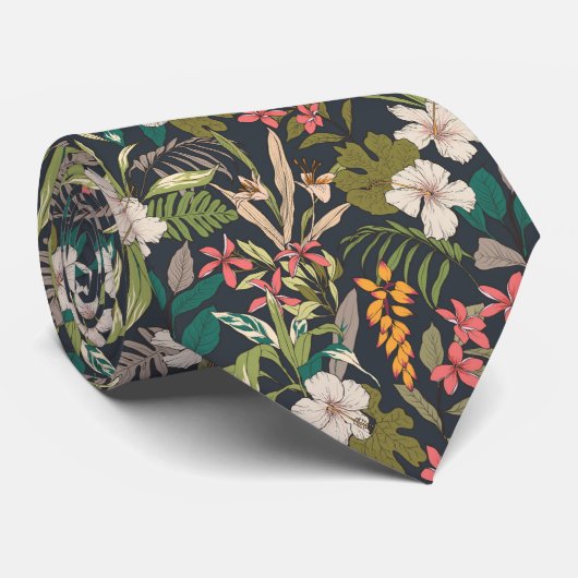 熱帯カラフル花柄 ネクタイ (ロール)