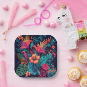 熱帯カラフル花柄 ペーパープレート (パーティー)