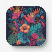 熱帯カラフル花柄 ペーパープレート (正面)