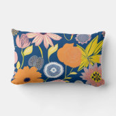 熱帯カラフル花模様オレンジ、ネイビー、ピンク、黄 ランバークッション (裏面)