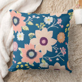 熱帯カラフル花模様ピンク、ブルー、赤面 クッション (ブランケット)