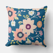 熱帯カラフル花模様ピンク、ブルー、赤面 クッション (正面)