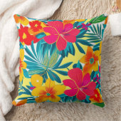 熱帯カラフル花模様赤、黄、ティール(緑がかった色) クッション (ブランケット)
