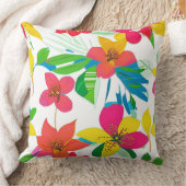 熱帯カラフル花模様赤、黄、ティール（緑がかった色）スロー クッション (ブランケット)