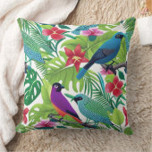 熱帯カラフル花模様（鳥類） クッション (ブランケット)