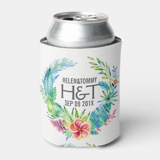 熱帯カラフル花結婚のリース 缶クーラー (缶正面)