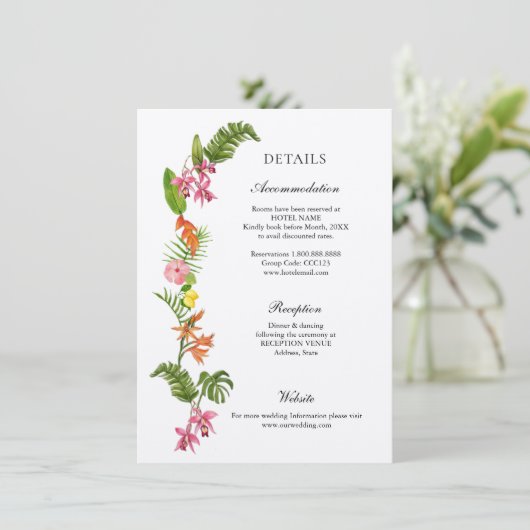熱帯カラフル花結婚の詳細 エンクロージャーカード (スタンド正面)