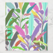 熱帯カラフル葉バナナホワイトパターン ワインラベル (シングルラベル)