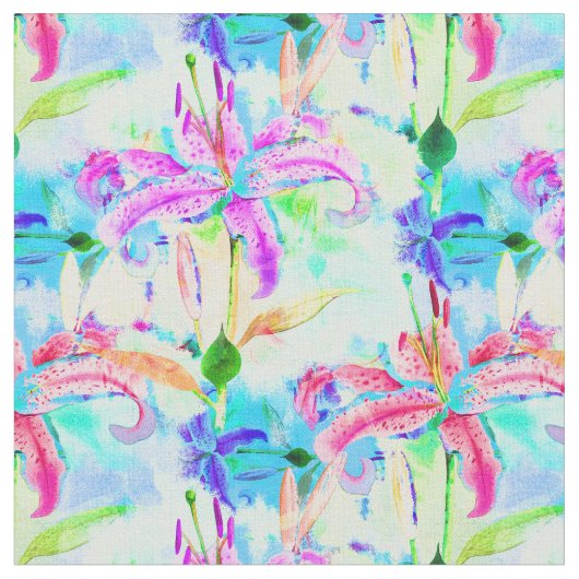 熱帯カラフル蘭 ファブリック (クローズアップ)