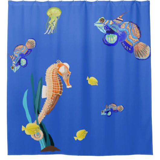 熱帯カラフル魚とシウマ シャワーカーテン (正面)
