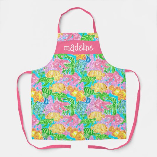 熱帯カラフル魚の模様パーソナライズされた エプロン (正面)