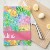 熱帯カラフル魚の模様パーソナライズされた キッチンタオル (四つ折り)