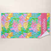 熱帯カラフル魚の模様パーソナライズされた ビーチタオル (正面)