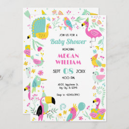 熱帯カラフル鳥の赤ちゃんシャワー 招待状