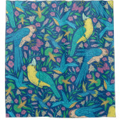 熱帯カラフル鳥花パターン シャワーカーテン (正面)