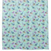 熱帯カラフル鳥類の水彩模様 シャワーカーテン (正面)