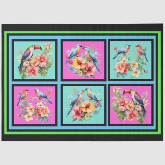 熱帯カラフル鳥類タイルの切り離し 薄葉紙 (正面)