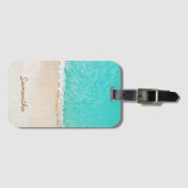 熱帯カリブのビーチ、波、砂 ラゲッジタグ (正面横)