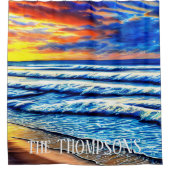 熱帯カリブの夕日の澄ん海 シャワーカーテン (正面)