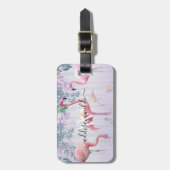 熱帯カワイイファミリーピンクフラミンゴス水彩 ラゲッジタグ (正面縦)