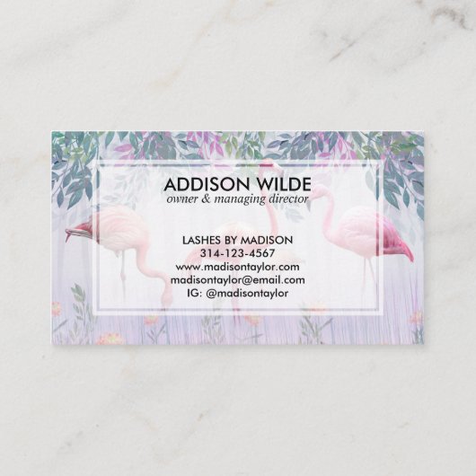 熱帯カワイイファミリーピンクフラミンゴス水彩  名刺 (裏面)