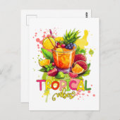 熱帯キューブ – 夏のビーブスウォーターカラーフルーツ ポストカード (正面/裏面)