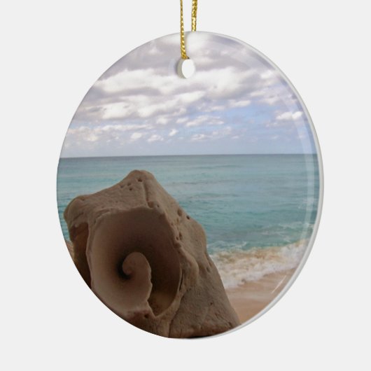熱帯クリスマスのビーチの貝殻 セラミックオーナメント (左)