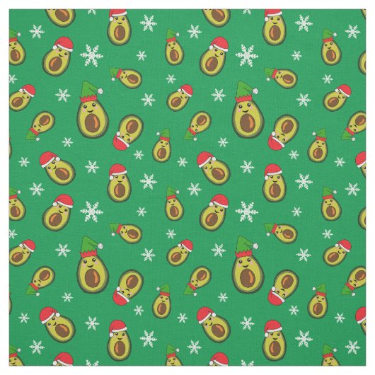 熱帯クリスマスアボカドと雪片 ファブリック (見本)