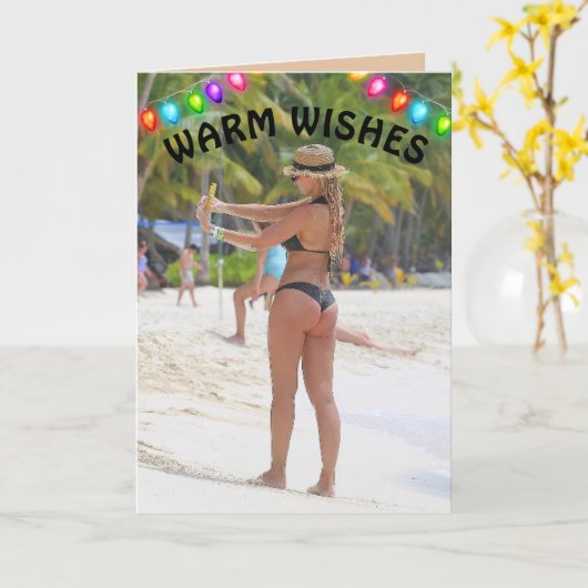 熱帯クリスマスカードビキニお尻ガールカード カード (黄色い花)