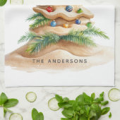 熱帯クリスマスツリーパーソナライズされた キッチンタオル (折り畳み)
