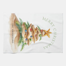 熱帯クリスマスツリーパーソナライズされた キッチンタオル